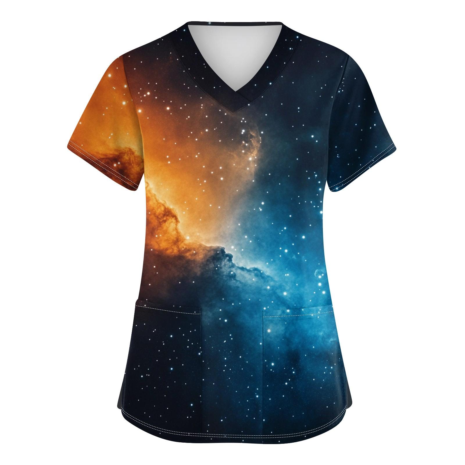 

Женская мода с v-образным вырезом, короткими рукавами и карманами, топы с принтом XXL