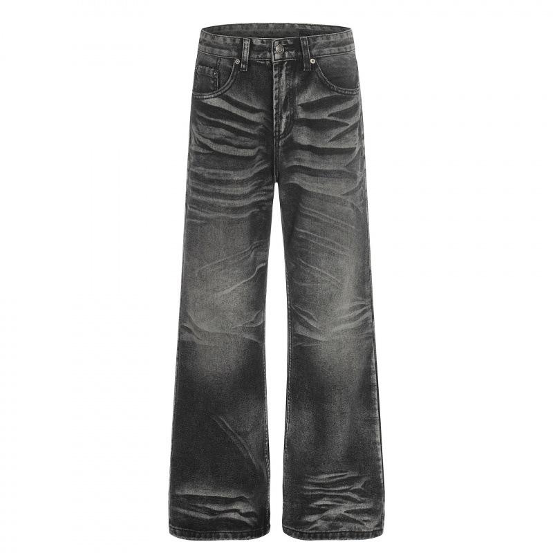 Guan Qu Spring  26 New Unisex American Street Style Washed Denim Pants S чёрный