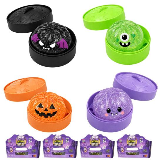 Steamed Bun Stress Relief Toy 1/4/5Pcs Halloween Dumpling Squeeze with Steamer Box Cartoon Glitter Portable Relievers Toy Ball Fidget for