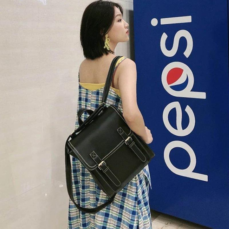 New Fashion Trend PU Leather Double Backpack Casual Retro Backpack Shaped Student Backpack Women's Backpack