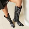 Fashion 2025 New Women Western Boots Square Toe Block Heels 5.5cm Slip on Embroidery Plus Size 43 Casual Knee High Bota