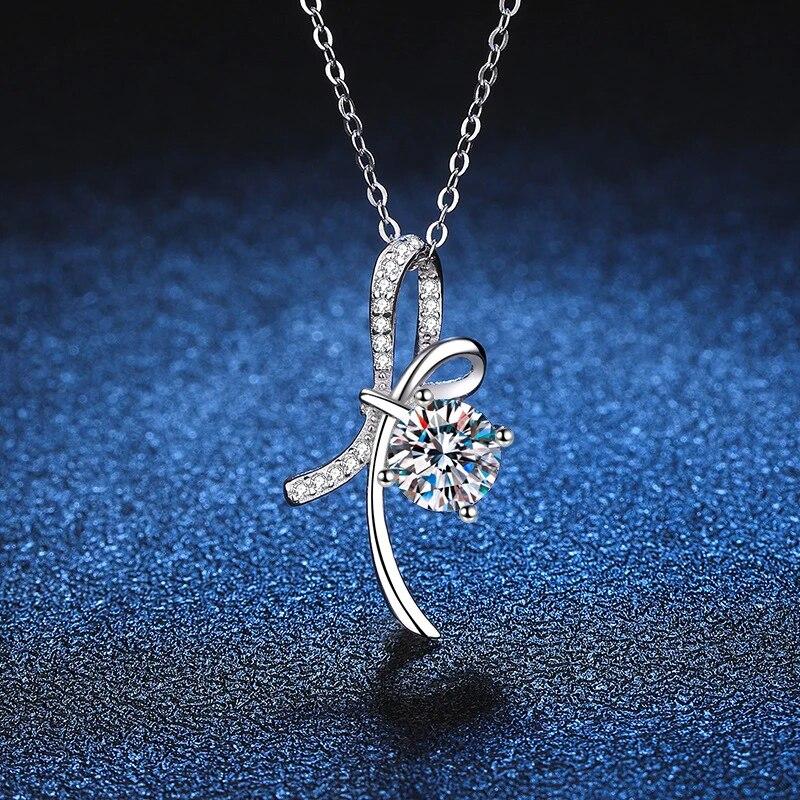 NeeTim 6.5mm 1ct D Color Moissanite Pendant Necklace 925 Sterling Silver with18K Gold Plated Diamond Necklaces Jewelry For Women