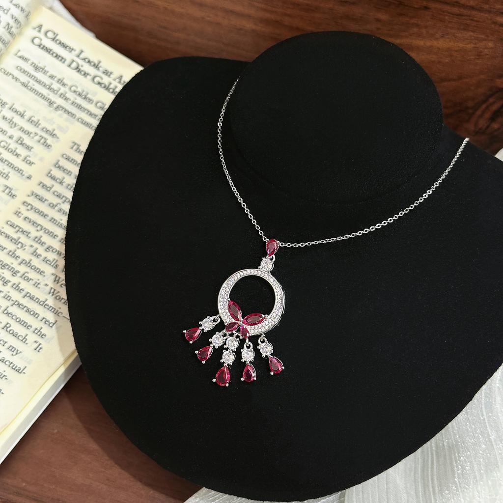 French super flash exaggerated red butterfly flower fringed pendant necklace light luxury heavy industry sweater chain