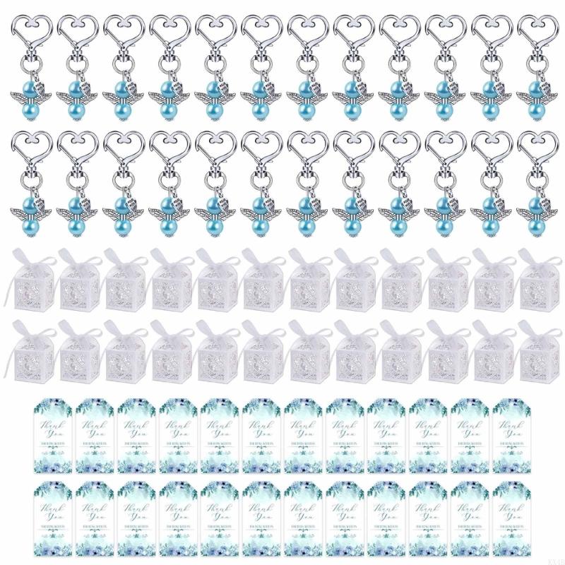 KX4B 24pcs Keychains with Candy Boxes Thank You Tags Baby Shower Guest Return Wedding