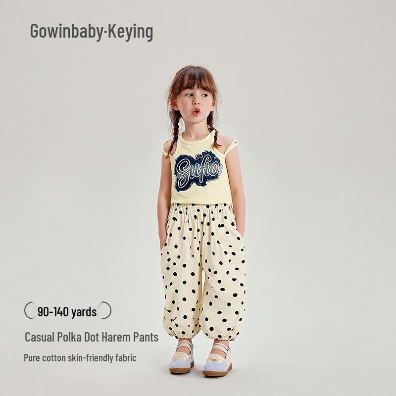 Kay Baby Girl Polka Dot Cotton Culottes - Summer 2025 Mosquito-Proof, Lightweight Thin Pants for Girls