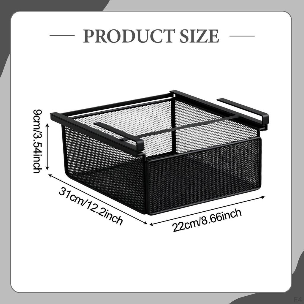 Extendable Storage Basket for under Shelves, Hanging Shelf Desks, Kitchen Tables, Bedroom