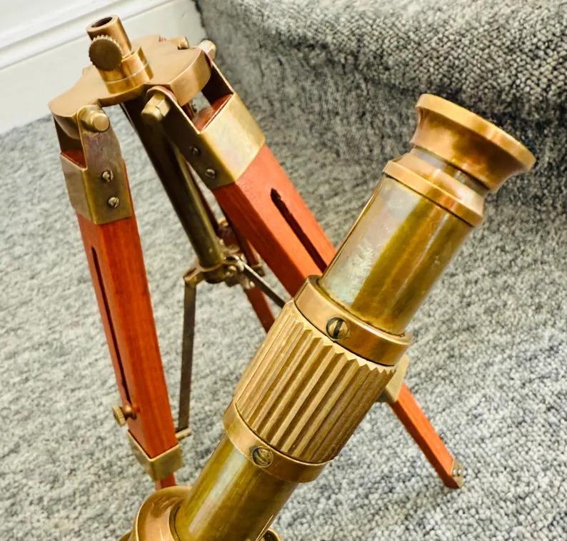 Nautical Vintage Decorative Solid Brass Telescope Antique Style with Wooden Stand