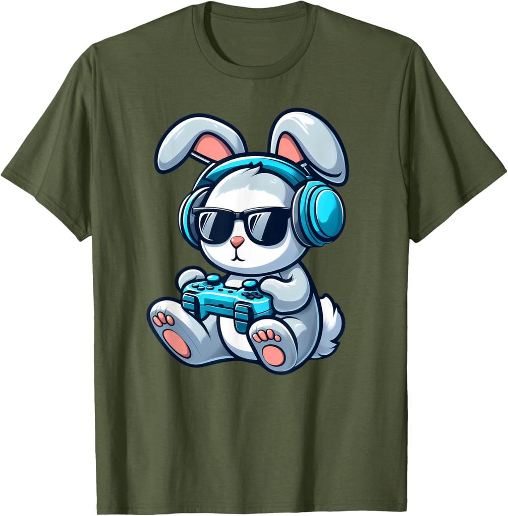 Gamer Bunny Rabbit Playing Video Games Graphic T-Shirt for Easter and Gaming Fans for Teens