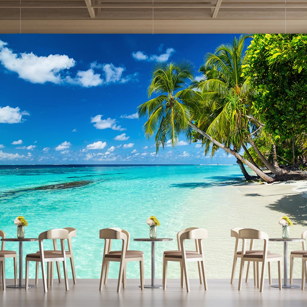 3d Beach Murals Palm Trees Wallpapers Living Room Bedroom Beach Mural