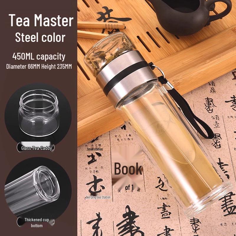 Men s Portable Double-Layer High Borosilicate Glass Cup with Custom Logo and Rope Handle 401-500ml
