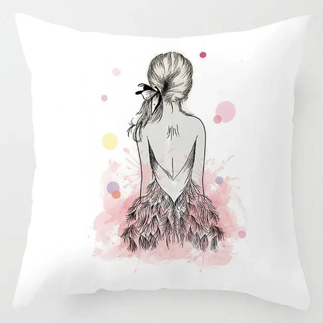 

Розовая юбка Девушка Наволочка Украшения для автомобиля Офис Гостиная Диван Главная Наволочка 40x40cm