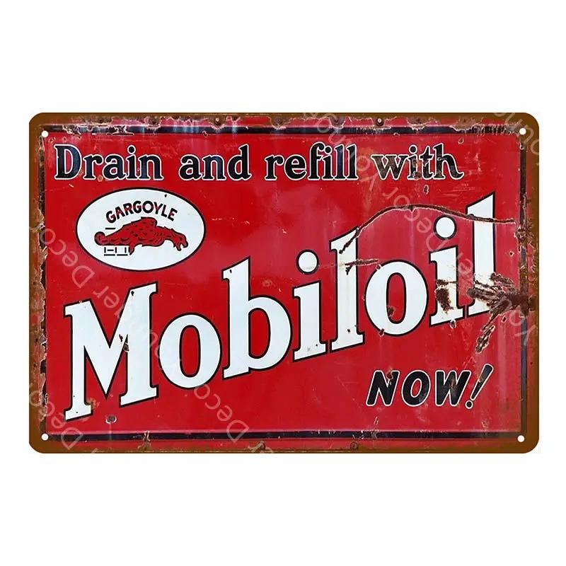 Motor Oil Mobiloil Metal Signs Gasoline Wall Plate Metal Vintage Garage Decor Bar Pub Man Cave Decorative Metal Plaque YA015