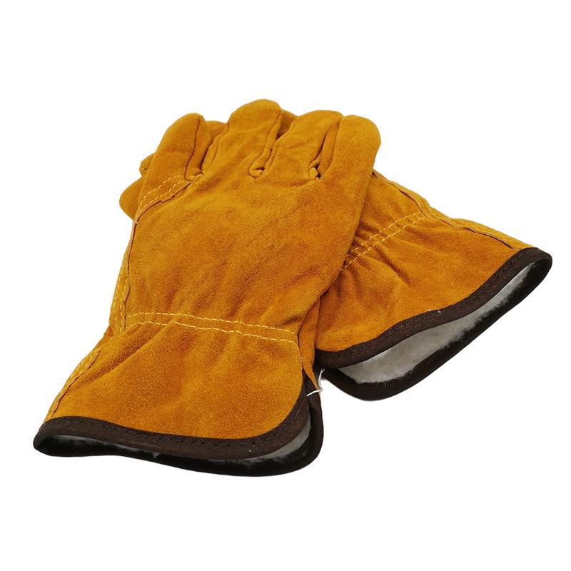 Mănuși de iarnă groase pentru sudură electrică: Căptușeală din bumbac, Piele de vacă cu două straturi, Rezistent la căldură, Anti-opărire, Rezistent la uzură pentru protecția muncii.