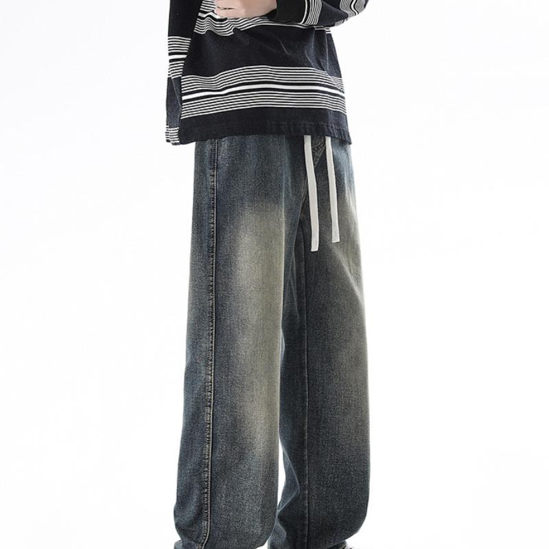 Retro Jeans Men's Loose Straight Pants Trend Street Washing Wide-leg Pants