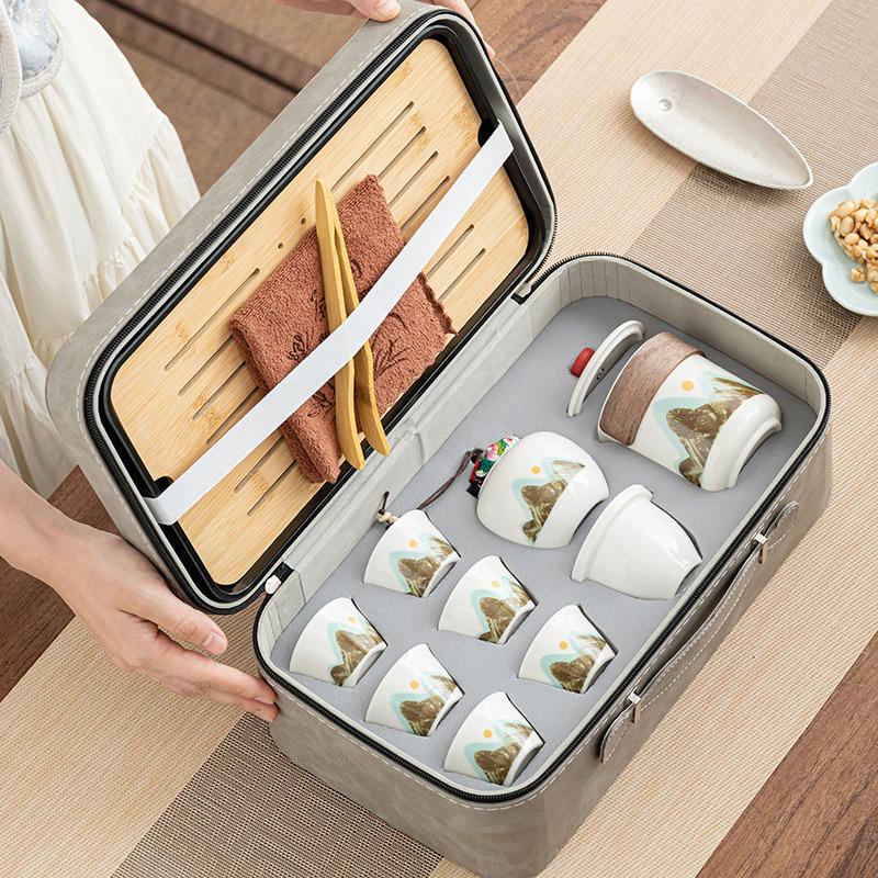 Travel tea set Outdoor portable Kung Fu tea set Ceramic Kuaike cup Office teapot Business gift