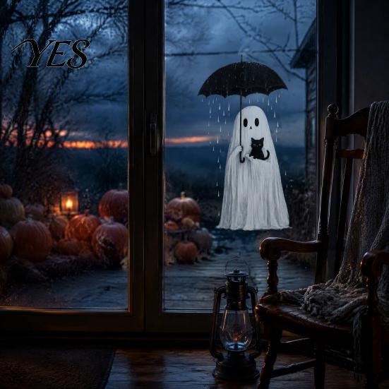 Seasonal Glass Stickers Halloween Witch/Ghost Window Clings, Removable Static Stickers, Waterproof PVC Decals, Fall Festival Ornaments Decorative for