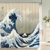 Waterproof Polyester Fabric Shower Curtain Japanese-Style Waves Samurai Landscape 3D Printing Bathroom Decor Shower Curtains