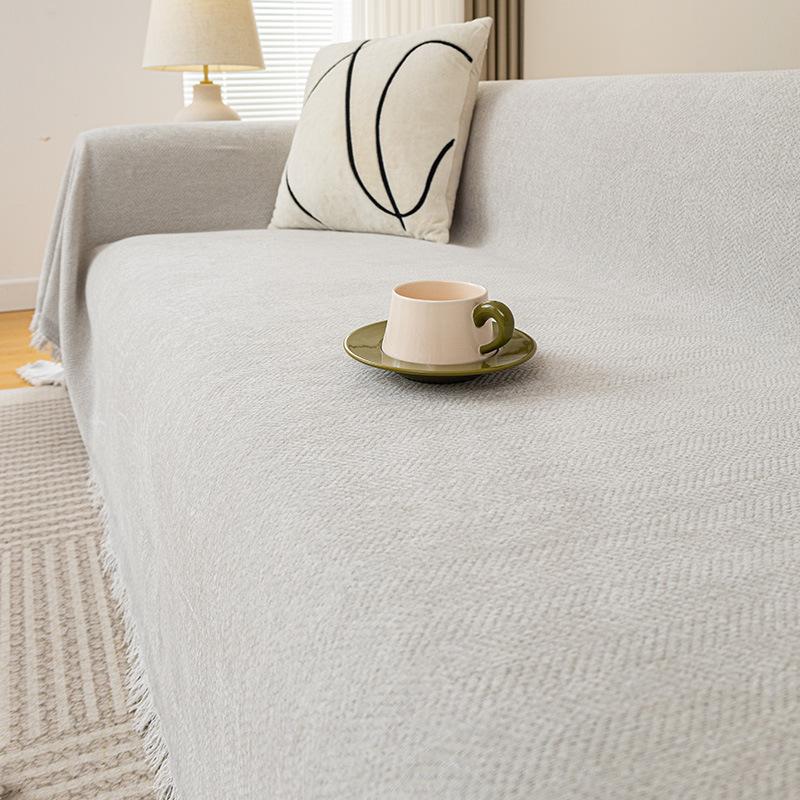 Modern Chenille Sofa Towel Herringbone Pattern Solid Color Sofa Cushion Skin-Friendly Anti-Wrinkle Multi-Purpose Machine Washable Sofa Cover Cloth
