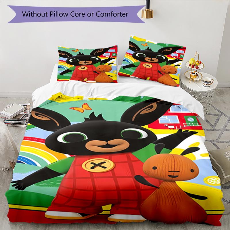 3pcs Bing Bunny2 Design Cover Set - HD Printed Bedding with 1 Cover and 2 Pillowcases - Perfect for Home and Dorm Decor