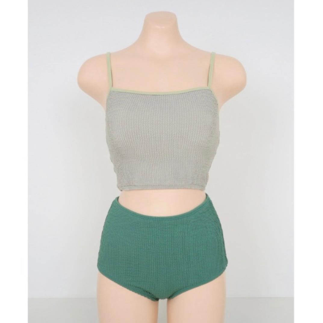 2024 Korean Style Open Back Color Block Bikini with Straps - Women s Sexy Fairy Split Swimsuit XL серый/зелёный
