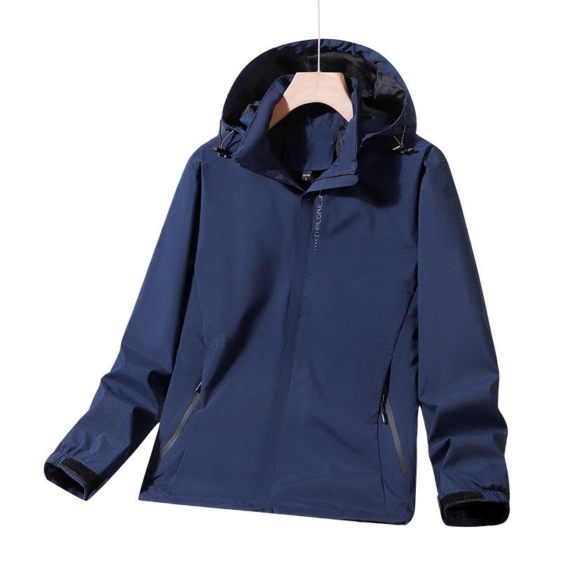 

Jacket Men s Spring and Autumn Men s Autumn and Winter Solid Color Jacket Outdoor Long Sleeve Hooded Sports Breathable Waterproof Windproof 5XL синий