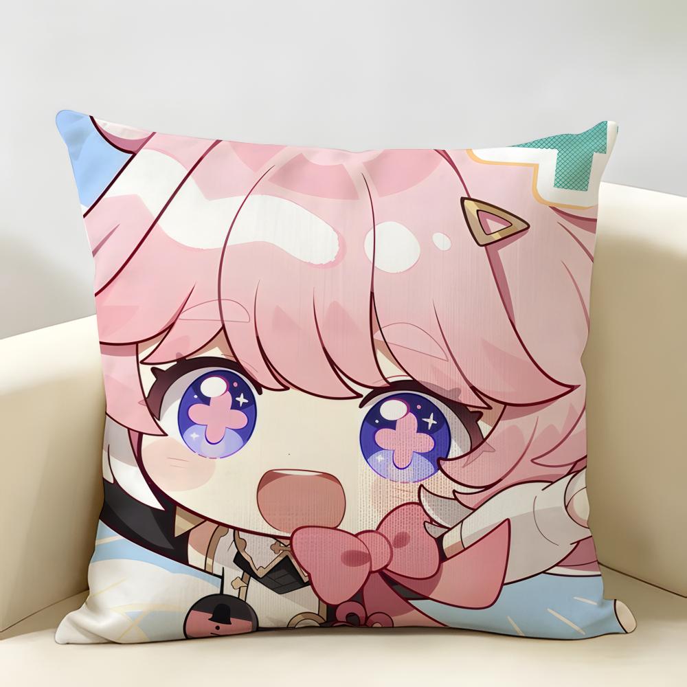 Q Version Wuthering Camellya Cushion Cover Natural Linen Organic Fabric DoubleSided Printing Room Sofa Decor Pillow Case