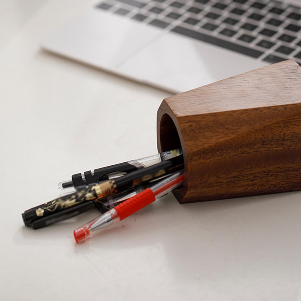 Desktop Storage Wooden Pen HoldersWalnut Large Capacity Pen Holder Box Multifunctional Wooden Pencil Organizer Container Office