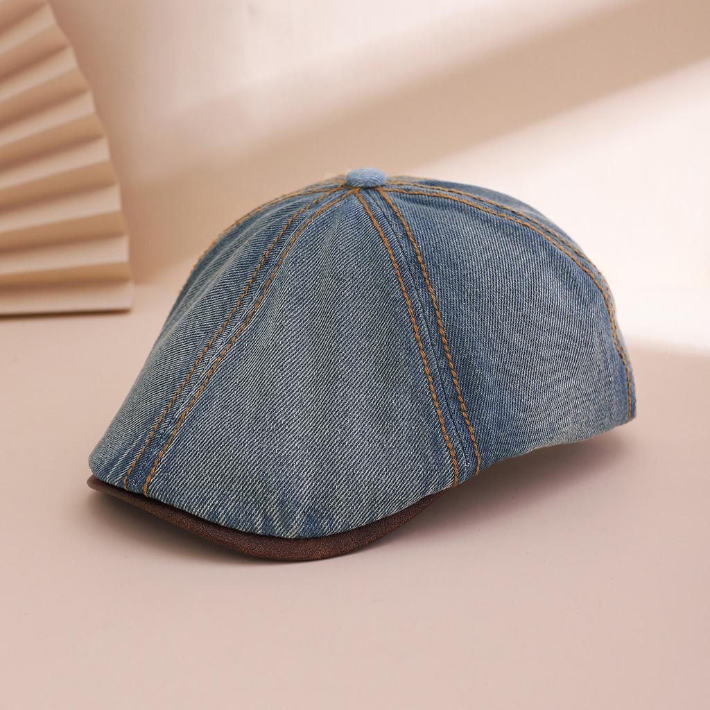 New Workwear Retro Washed Hexagonal Leather Brim Front Cap, Trendy and Fashionable British Style, Versatile Baseball Cap