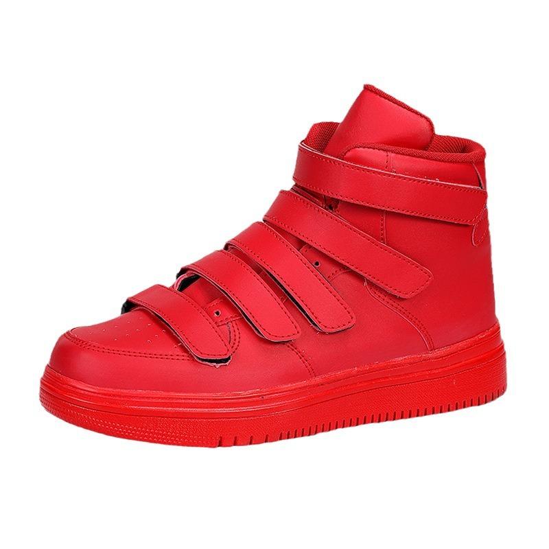 Pánské červené vysoké tenisky Pánské boty na silné podrážce pro volný čas Streetwear Hip Hop Skateboardingové boty Pánské boty Černé kožené tenisky