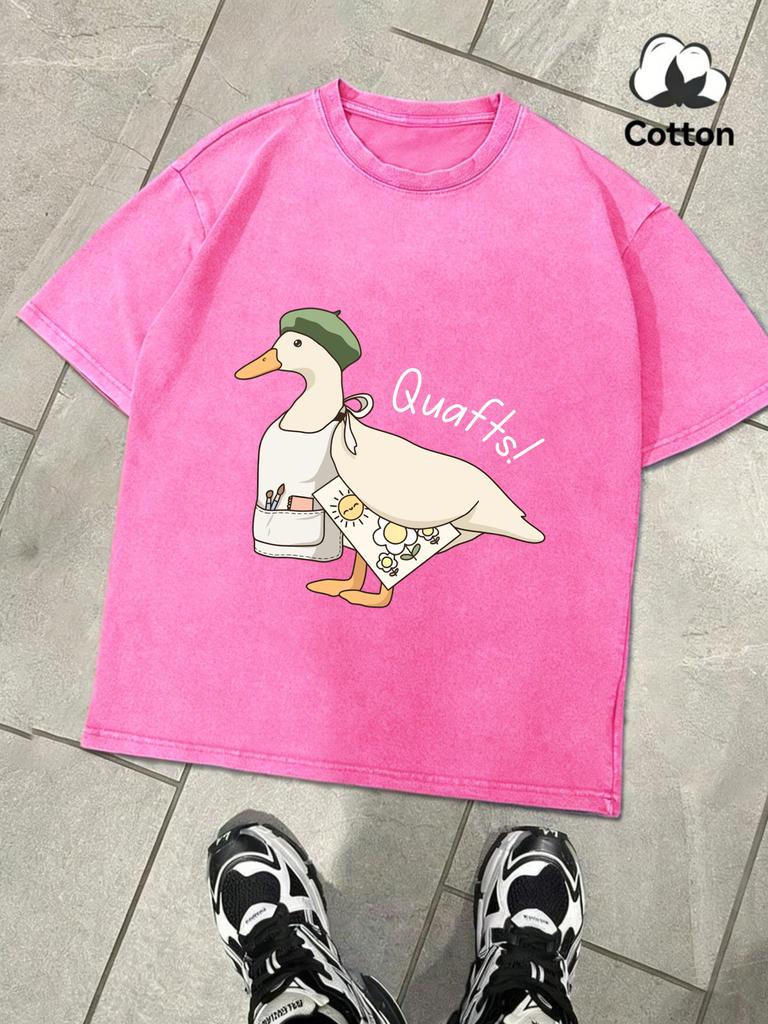 The Big Goose Who Loves Drawing Retro Tee Mans Summer Cotton Hip Hop TShirts Soft Washed Top Unisex Fashion Loose Clothing