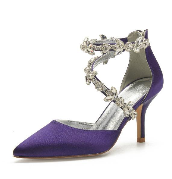 

Модные женские туфли-лодочки со стразами, с острым носком и мелким вырезом, на высоком каблуке, женские летние новые сандалии 42 43 темно-фиолетового