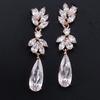ZAKOL White Zircon Leaf Dangle Earrings for Women Shinny Water Drop Crystal Flower Pendant Earring Bridal Wedding Zircon