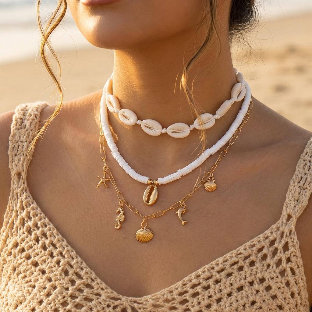 Bohemian Multilayer Starfish Shell Pendant Necklace for Women Handmade Imitation Pearl Beaded Choker Beach Party Charm Jewelry