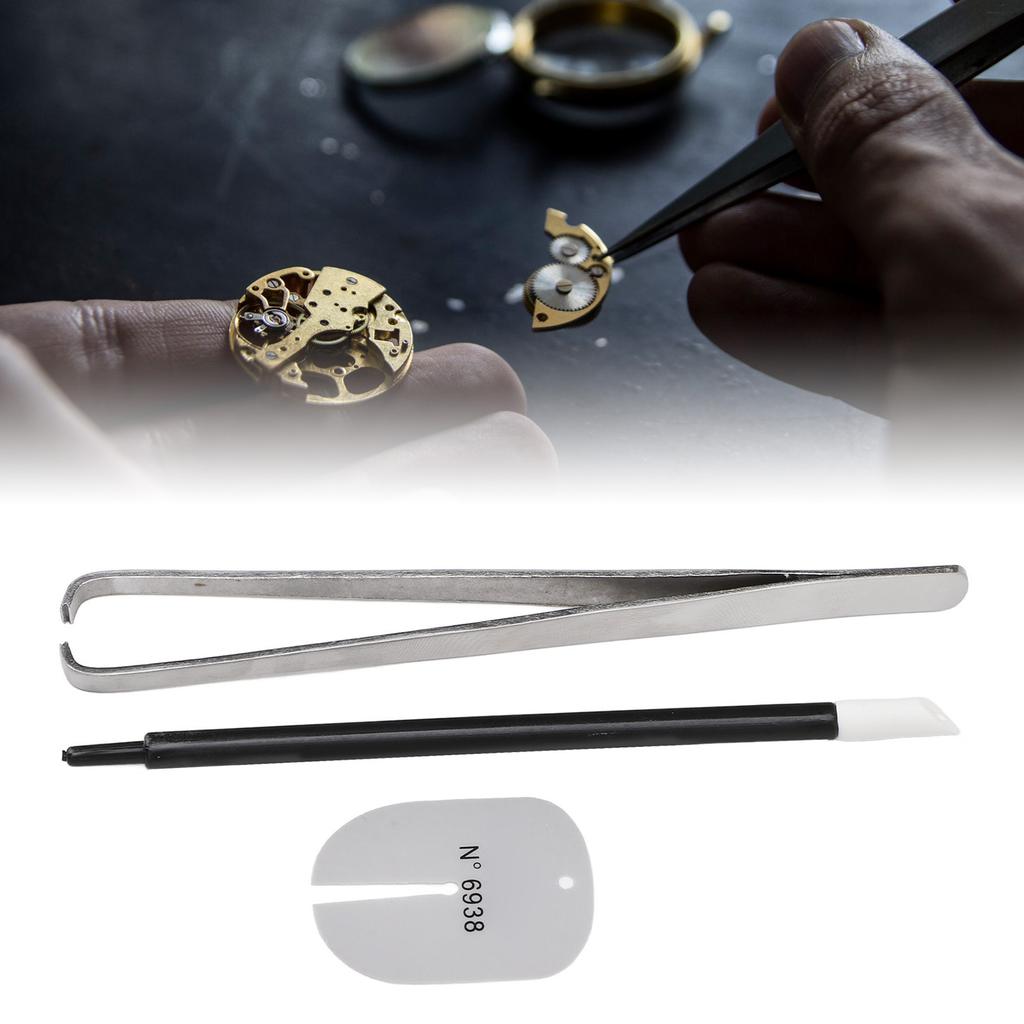 Uhrenfederstegzange, Edelstahl, leichtes Uhrenfedersteg-Pinzettenwerkzeug mit Reinigungsstift