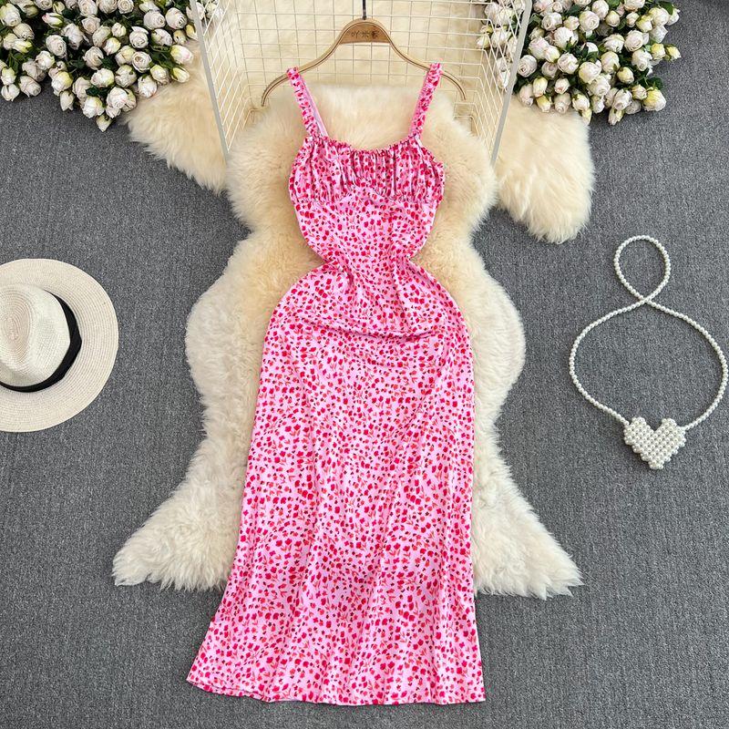 

Summer Retro Tube Top Silm Dress Sling Pink M