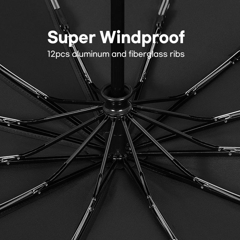 Fully Automatic 12 Ribs Umbrella Windproof Strong Big Folding Umbrella for Women Double Layer Golf Rain Umbrella