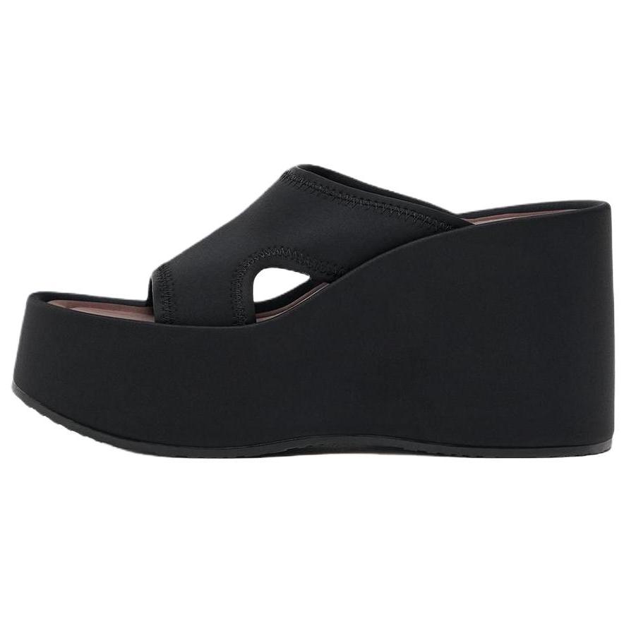 ZARA Minimalist Fashion Stitching Decorated Wedge Heels Slide Sandals Women sandals Black 3344510800