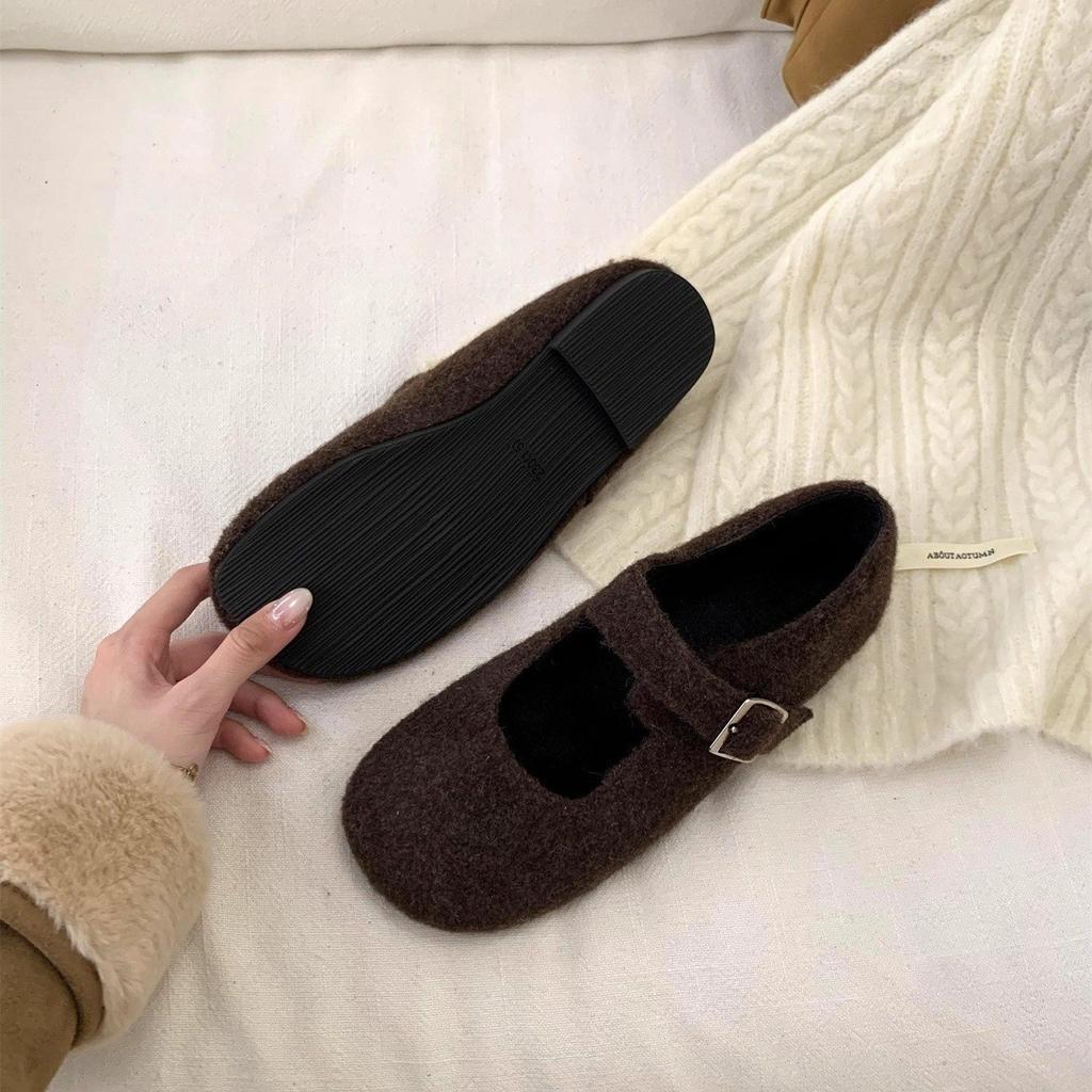 Fleece Single Shoes Winter 2025 New Fluffy Shoes Wear French Temperament Mary Jane Shoes Warm Beanie Shoes