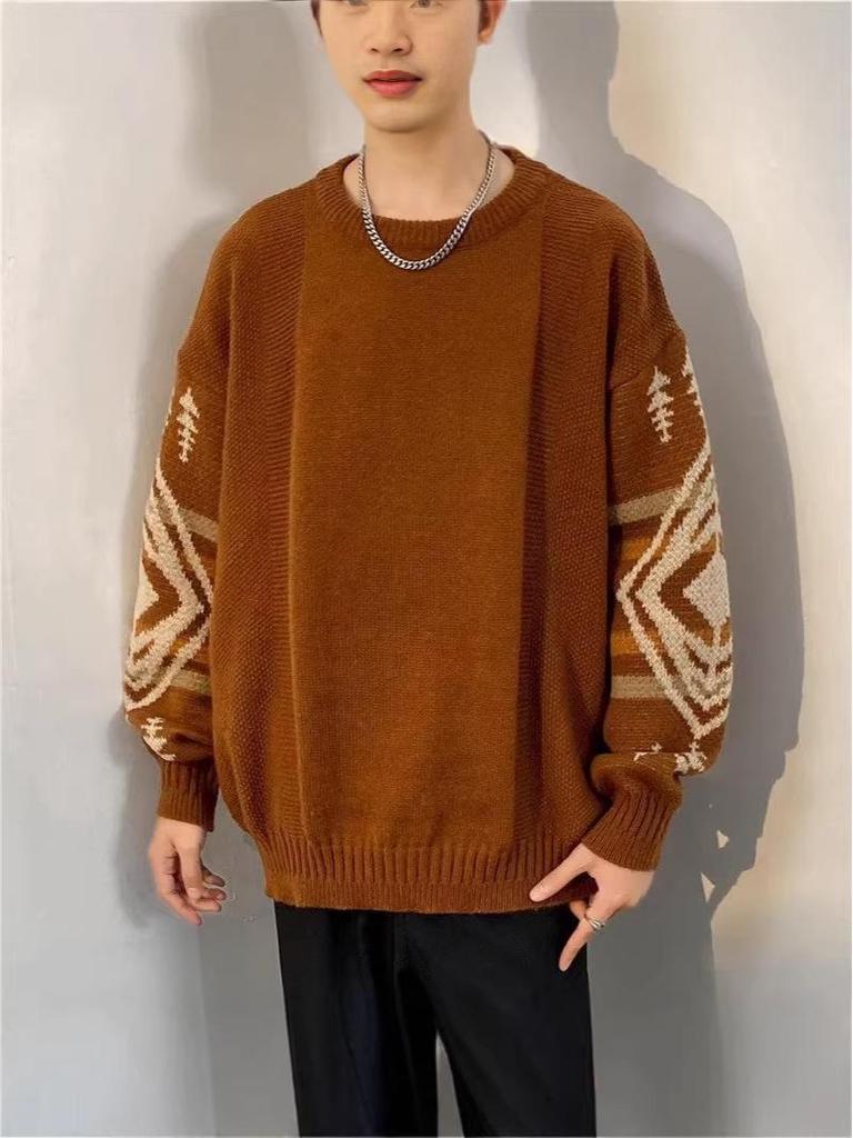 Men's Retro Ethnic Casual Sweater - Autumn/Winter Round Neck Knitwear