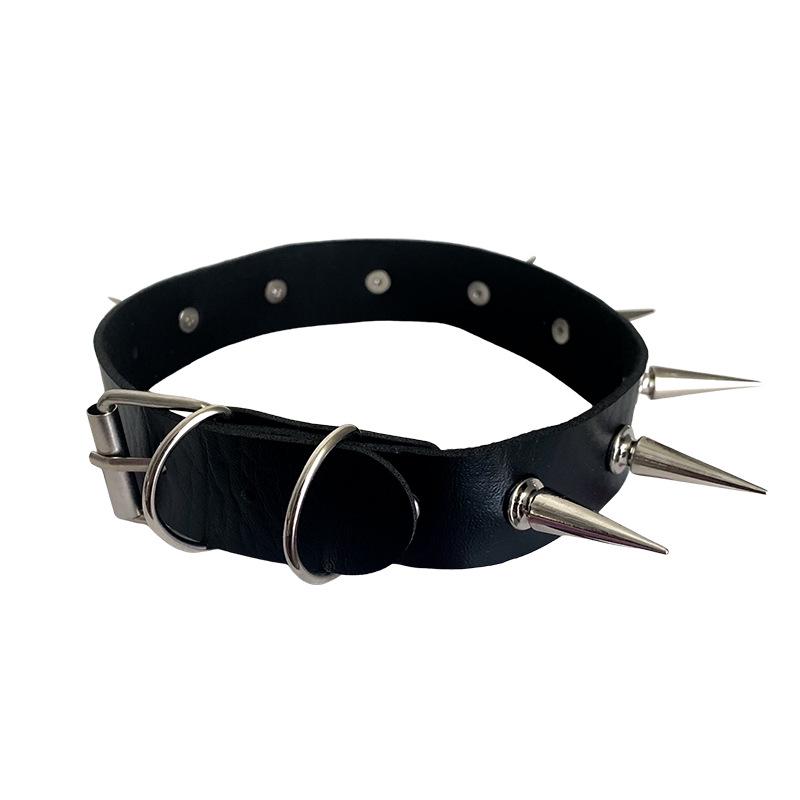 Punk Style Spike Rivet Choker Necklace with Clavicle Chain