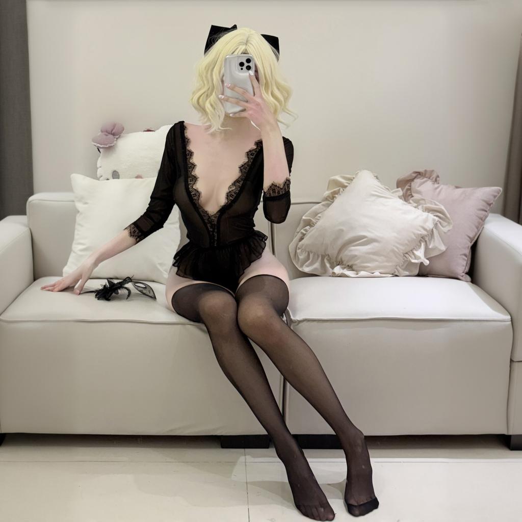 Sex Lingerie Sexy Small Breasts Gather Front Crotch Nightdress One-piece Suit Lace Pajamas