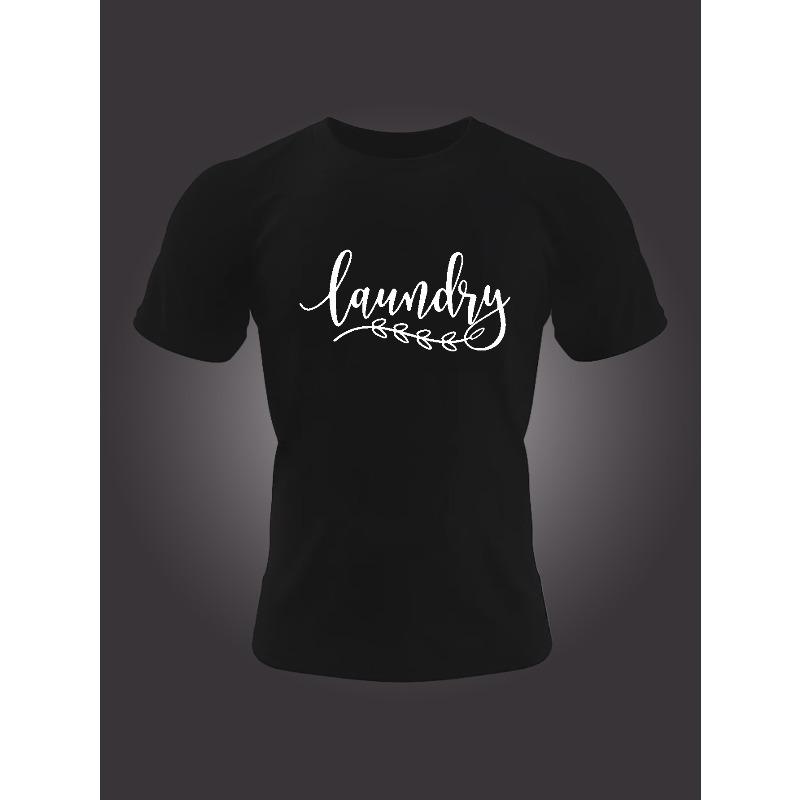 

European Size LAUND Print Tee Shirt, Tees for Men, Casual Short Sleeve T-shirt for Summer 4XL чорний