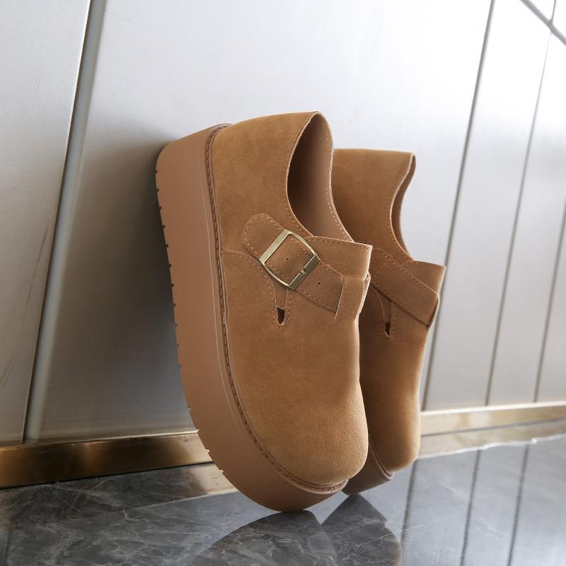 

Женские сандалии на толстой платформе с толстой подошвой, повседневные, для девушек, сабо, увеличивающие рост, летние туфли-лоферы с закрытым носком, большие размеры EU:34