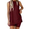 Damen Mode Sets Ärmellos Rundhals Hoher Schlitz Pullover Tanktop + Elastische Taille Skinny Shorts Sommer Outfits