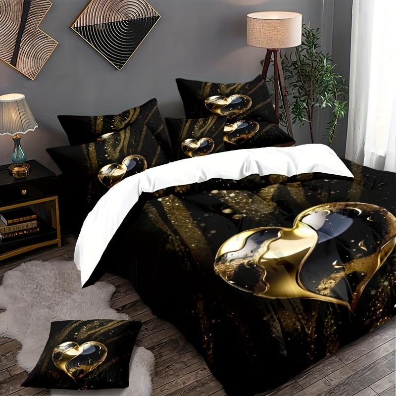 3dílná sada ložního prádla Černé srdce lásky 3D potisk Útulná sada povlaku na přikrývku King Queen Twin Single Size Narozeninový dárek Dekorace do ložnice