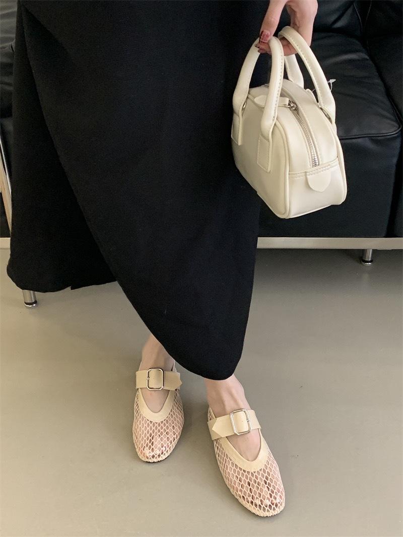 

Круглая сетчатая пряжка с одним словом, балетки, женские сандалии Мэри Джейн с плоской подошвой, с открытой пяткой, обувь для рыбалки с сеткой 40