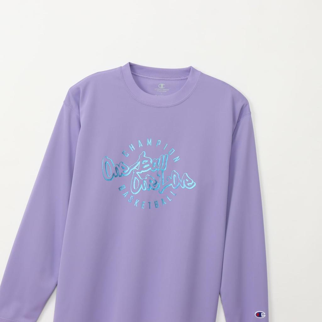 Champion Basketball Light Long Round Odor with Graphic Logo Print Women's T-Shirt, Purple, CW-AB427, Sleeve, Neck, Antibacterial, Resistant,