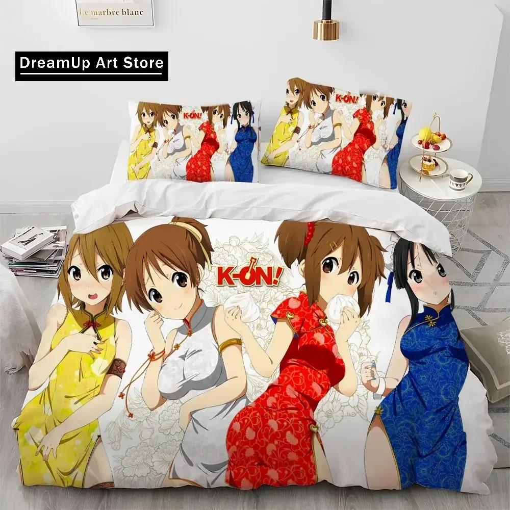 Set Biancheria da Letto Copripiumino Trapuntato 3D K-ON Cartone Animato Carino Lolita Kawaii per Ragazze, Copripiumino Set Letto Coperta Federa, Set Biancheria da Letto Matrimoniale