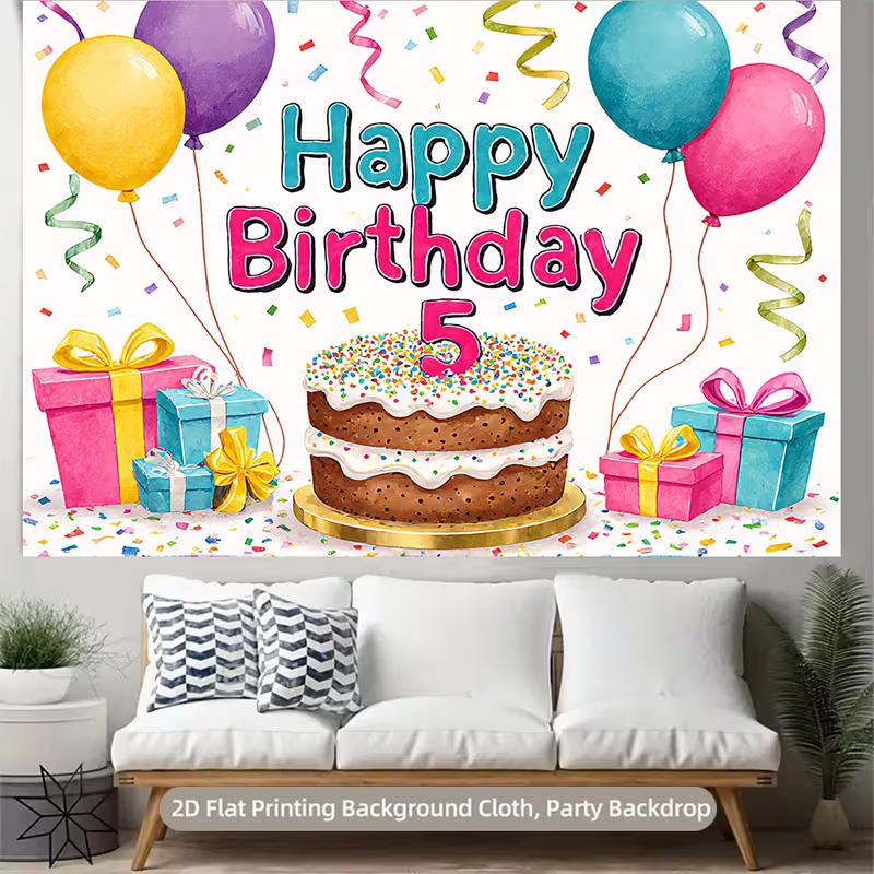 2D Flat 5 Years Old Happy Birthday Backdrop Watercolor Style Background