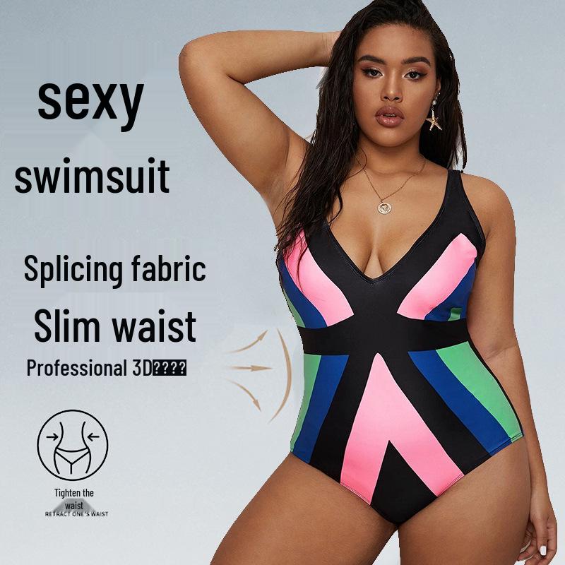 

2022 Plus Size Slimming One-Piece V-Neck Spaghetti Strap Swimsuit for Women 2XL
